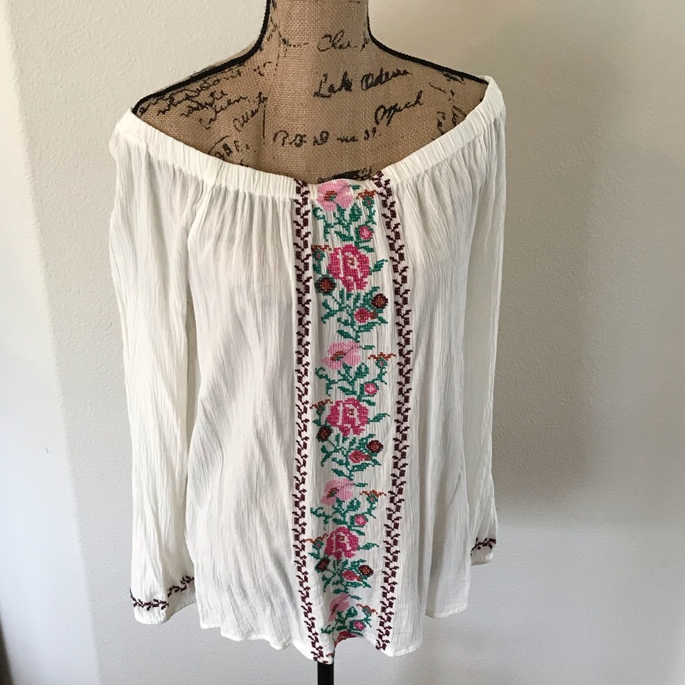 Embroidered Peasant Top